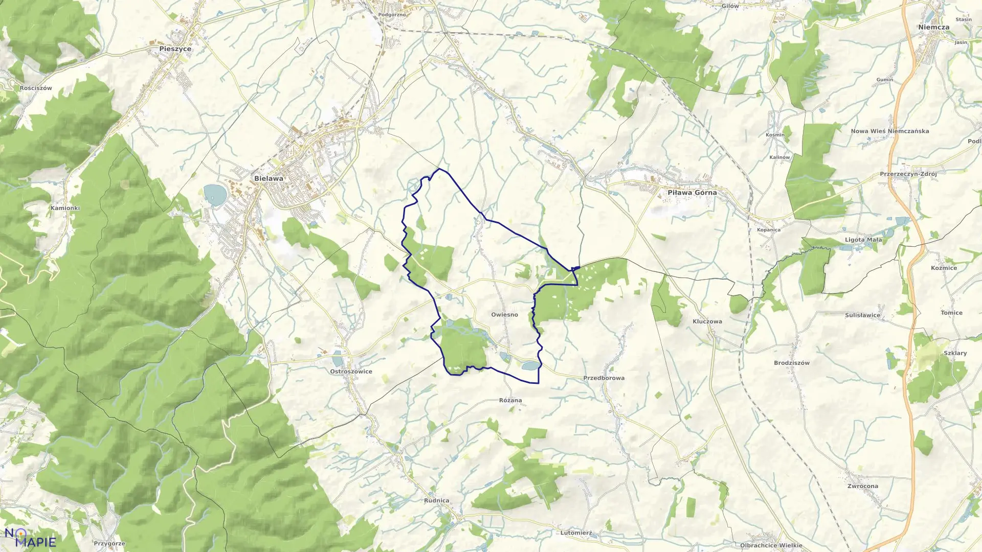 Mapa obrębu OWIESNO w gminie Dzierżoniów