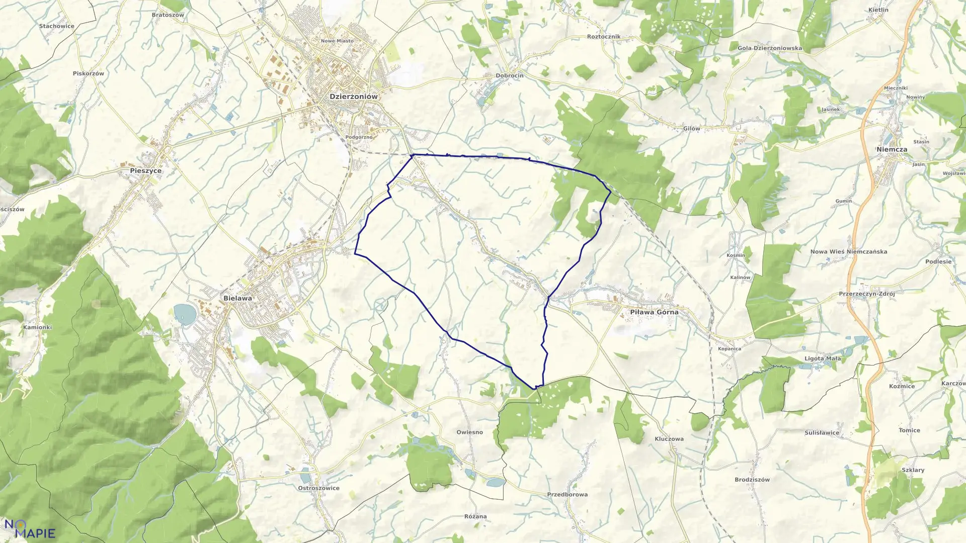 Mapa obrębu PIŁAWA DOLNA w gminie Dzierżoniów