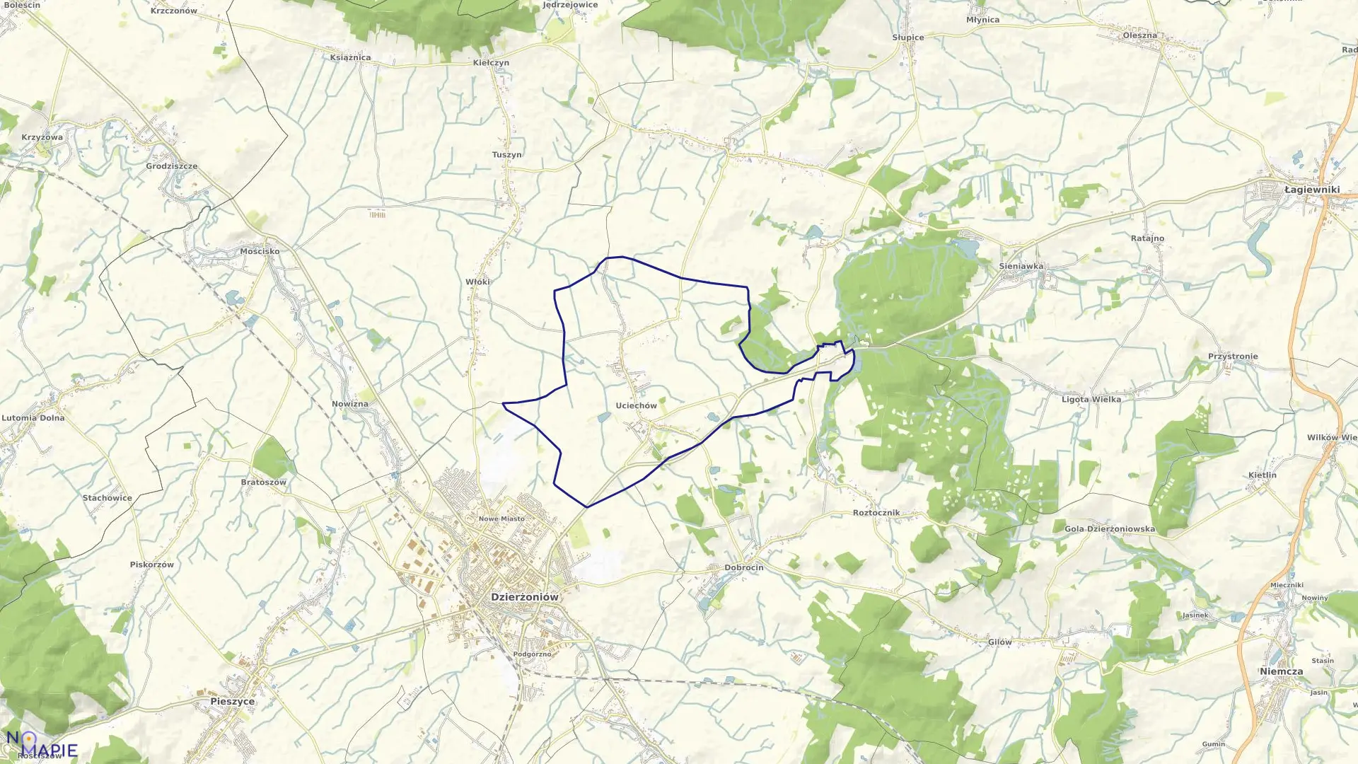 Mapa obrębu UCIECHÓW w gminie Dzierżoniów