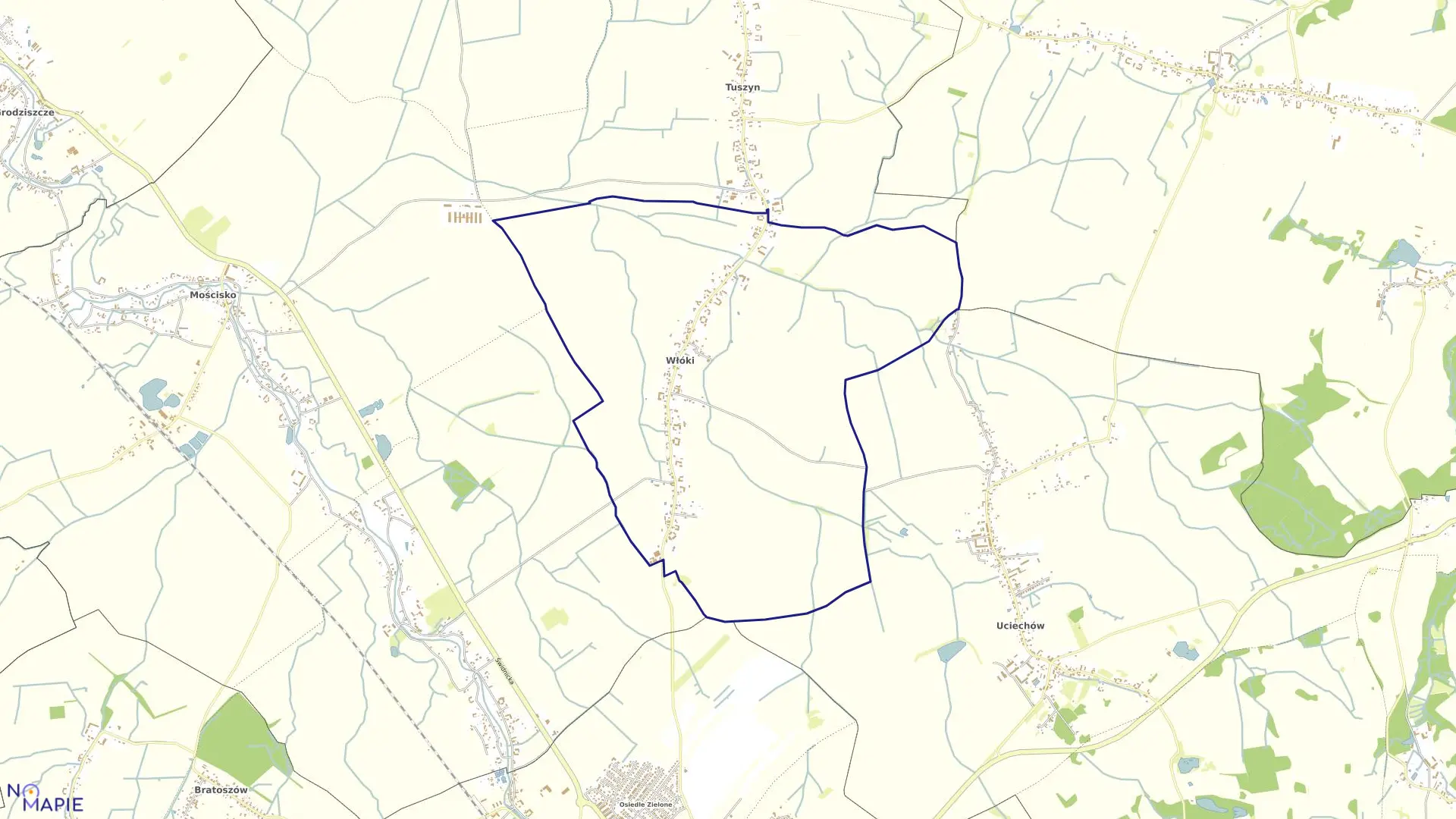 Mapa obrębu WŁÓKI w gminie Dzierżoniów